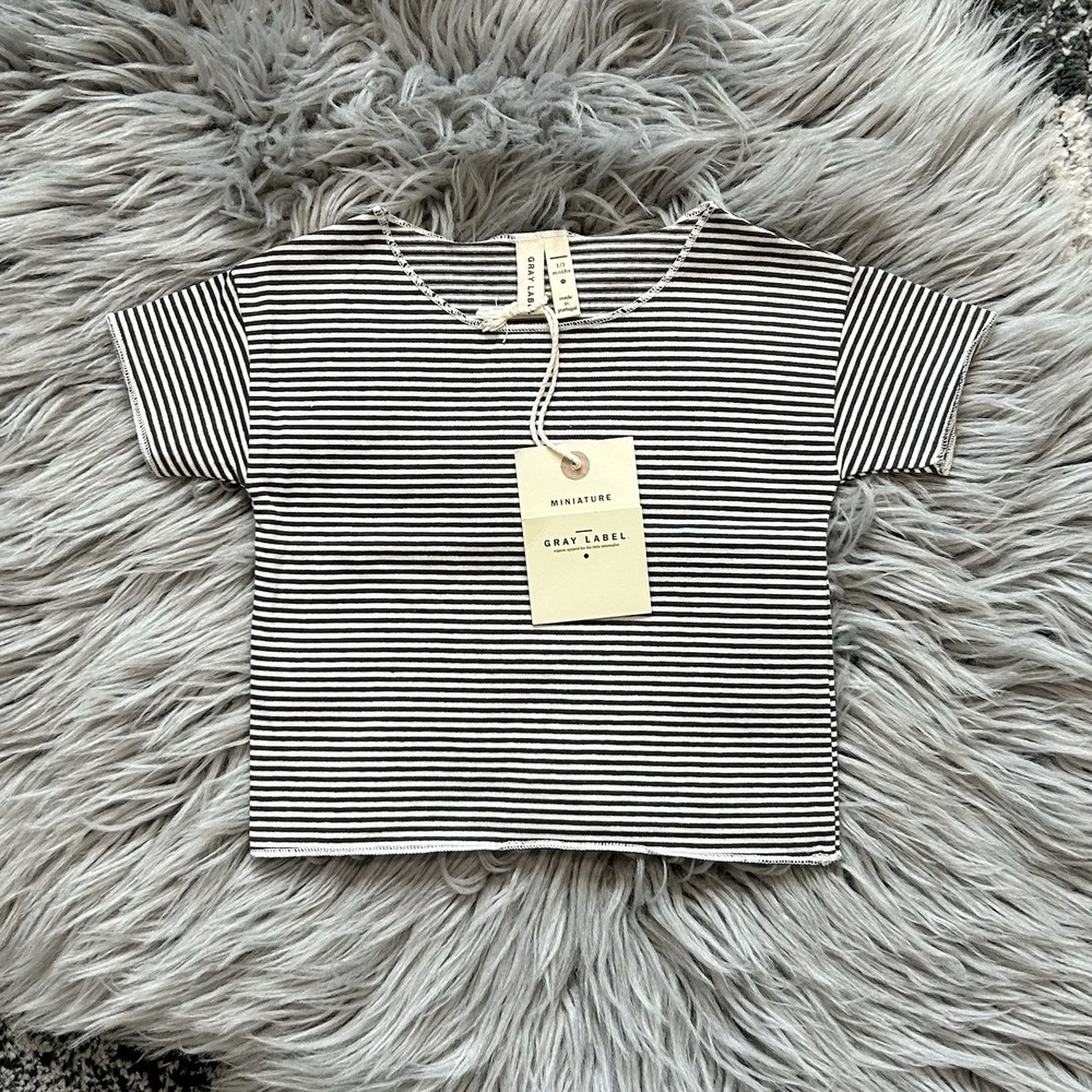 Gray‎ Label Unisex Infant Nearly Black Off White Stripe Tee 0-3 Month